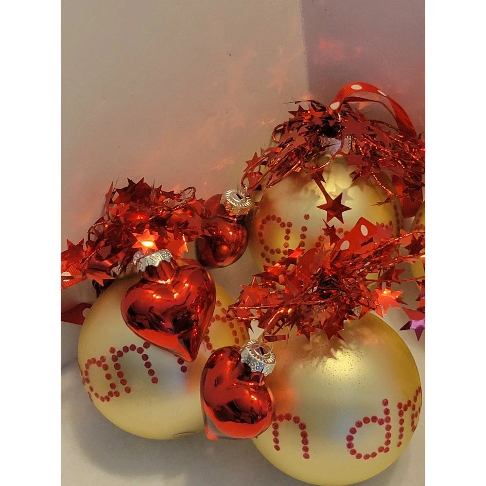 VTG Quacker Factory Sparkle Shine Christmas Ornaments Baker's Dozen Gold Red Set